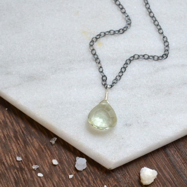 Ambergris necklace green amethyst gemstone necklace handmade gem pendant light green stone necklace simple gem charm prasiolite black silver necklace sustainable jewelry