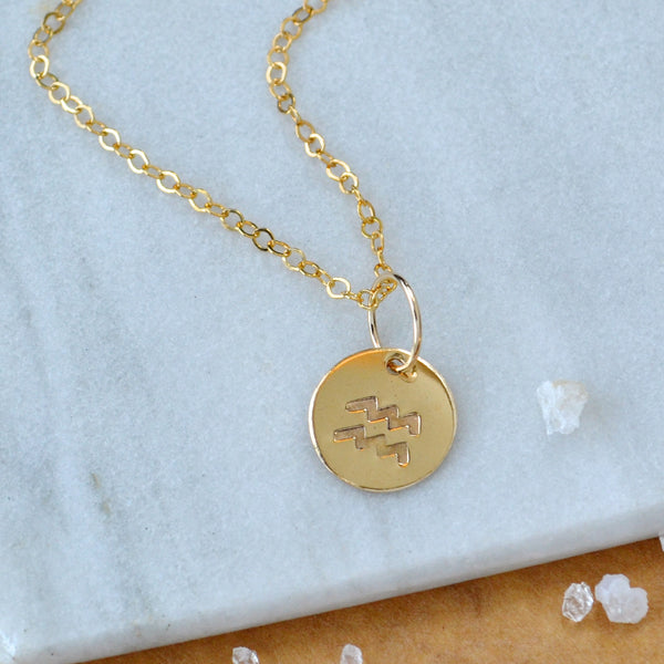 Aquarius charm zodiac sign charms astrology pendant zodiac charm gold filled on chain