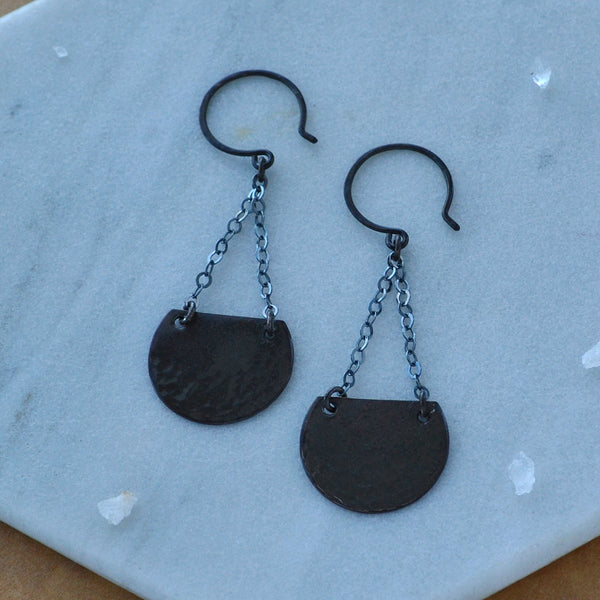 Barnacle Earrings chandelier ear ring with semi circle discs nickel free earring oxidized silver