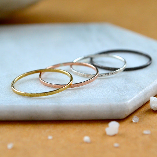 Beam RING delicate hammered band ring simple stacking rings 1mm wide stacker ring water resistant rings ocean lover jewelry nickel free jewelry sustainable rose gold silver stacker ring