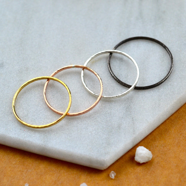 Beam RING delicate hammered band ring simple stacking rings 1mm wide stacker ring water resistant rings ocean lover jewelry nickel free jewelry sustainable rose gold silver black stacker ring