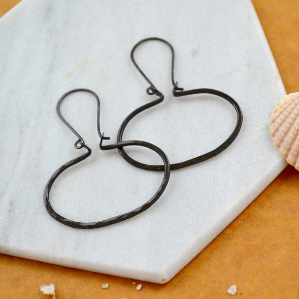 canoe hoop earrings oval hoops black silver earrings handmade hoop ear rings sustainable jewelry black metal