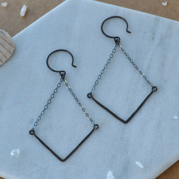 Chevron Earrings kite shape chandelier earrings handmade diamond silhouette dangle earrings nickel free black oxidized silver