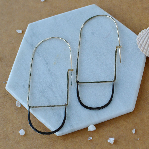 Cove Hoop Earrings arched threader hoop earrings oval hoops statement ear rings handmade sustainable jewelry mixed metal gold filled black silver