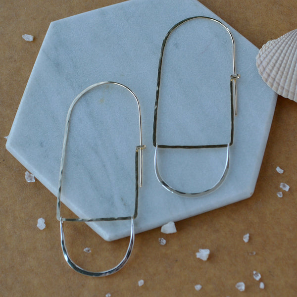 Cove Hoop Earrings arched threader hoop earrings oval hoops statement ear rings handmade sustainable jewelry mixed metal gold filled sterling silver