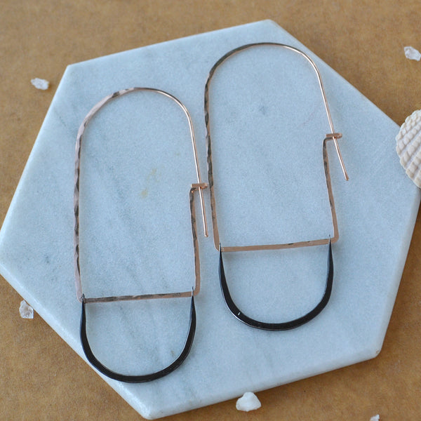 Cove Hoop Earrings arched threader hoop earrings oval hoops statement ear rings handmade sustainable jewelry mixed metal rose gold filled black silver