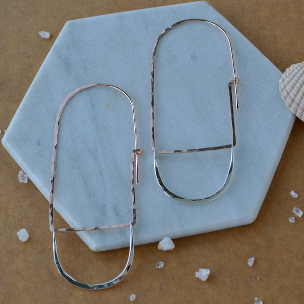 Cove Hoop Earrings arched threader hoop earrings oval hoops statement ear rings handmade sustainable jewelry mixed metal rose gold filled sterling silver