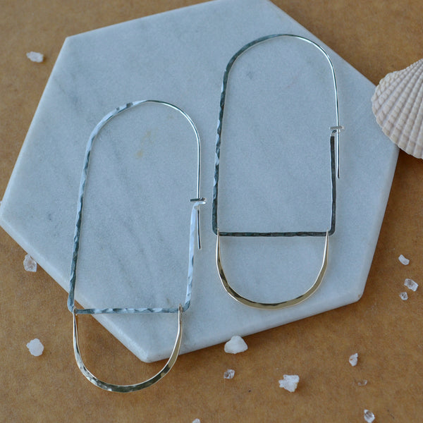 Cove Hoop Earrings arched threader hoop earrings oval hoops statement ear rings handmade sustainable jewelry mixed metal sterling silver gold filled