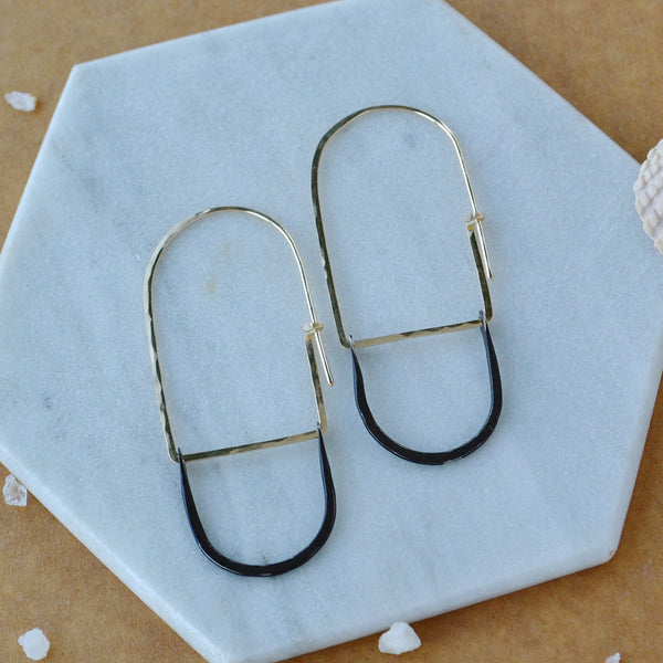 Cove Petite Hoop Earrings arched threader hoop earrings oval hoops statement ear rings handmade sustainable jewelry mixed metal gold filled black sterling silver