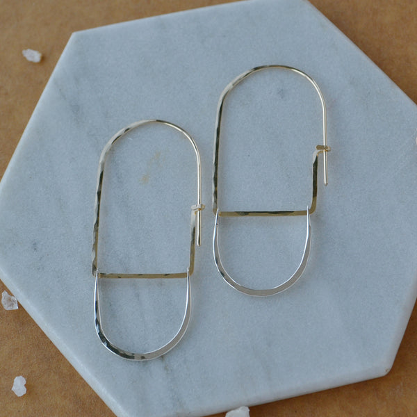 Cove Petite Hoop Earrings arched threader hoop earrings oval hoops statement ear rings handmade sustainable jewelry mixed metal gold filled sterling silver