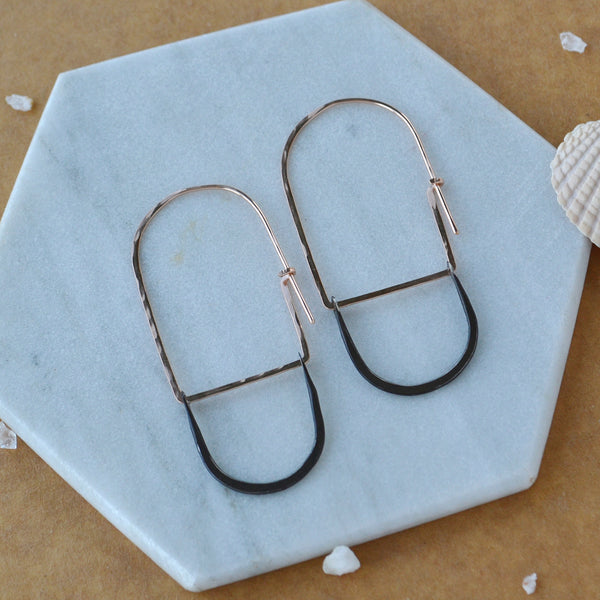 Cove Petite Hoop Earrings arched threader hoop earrings oval hoops statement ear rings handmade sustainable jewelry mixed metal rose gold filled black silver