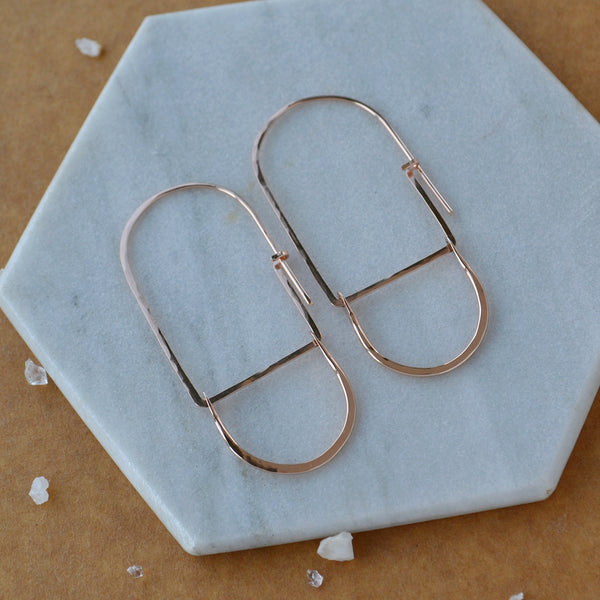 Cove Petite Hoop Earrings arched threader hoop earrings oval hoops statement ear rings handmade sustainable jewelry rose gold filled