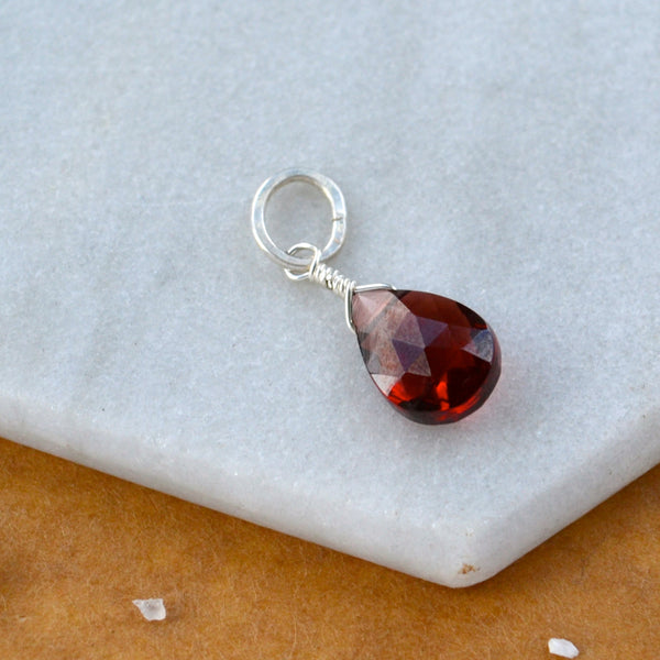 Cranberry Garnet gemstone pendant necklace gemstone charm for charm bracelet necklace for charms for necklaces silver gem pendant
