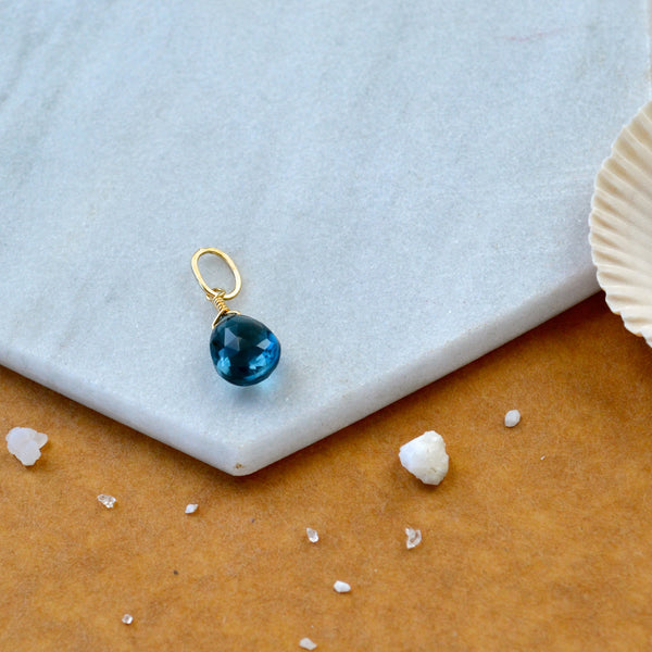 Depths London Blue topaz gemstone pendant necklace gemstone charm for charm bracelet necklace for charms for necklaces 14K gold dark blue gem pendant