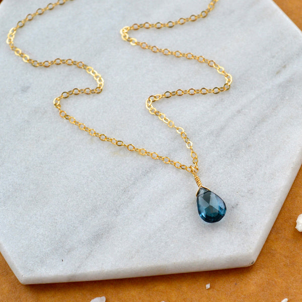 Depths necklace London blue topaz gemstone necklace handmade gem pendant blue stone necklace simple gem charm gold filled necklace sustainable jewelry