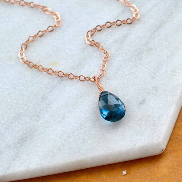 Depths necklace London blue topaz gemstone necklace handmade gem pendant blue stone necklace simple gem charm rose gold necklace sustainable jewelry
