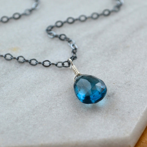 Depths necklace London blue topaz gemstone necklace handmade gem pendant blue stone necklace simple gem charm oxidized silver necklace sustainable jewelry