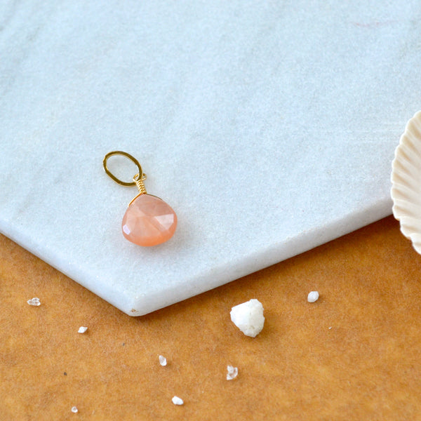 Dusk Peach moonstone gemstone pendant necklace gemstone charm for charm bracelet necklace for charms for necklaces 14K gold peach gem pendant