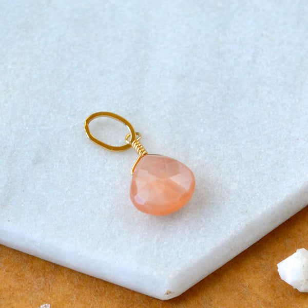 Dusk Peach moonstone gemstone pendant necklace gemstone charm for charm bracelet necklace for charms for necklaces gold filled peach gem pendant