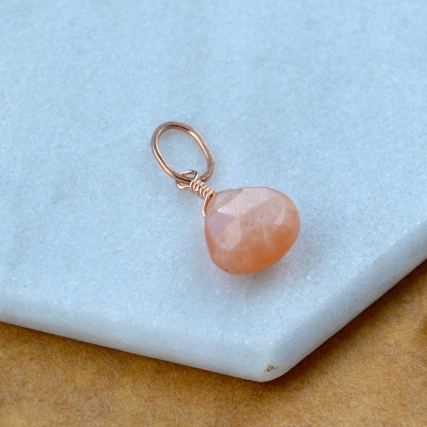 Dusk Peach moonstone gemstone pendant necklace gemstone charm for charm bracelet necklace for charms for necklaces rose gold filled peach gem pendant