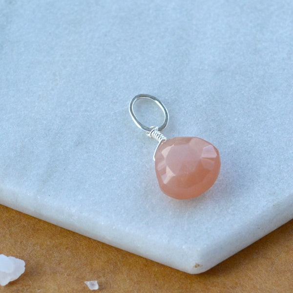 Dusk Peach moonstone gemstone pendant necklace gemstone charm for charm bracelet necklace for charms for necklaces rose silver peach gem pendant