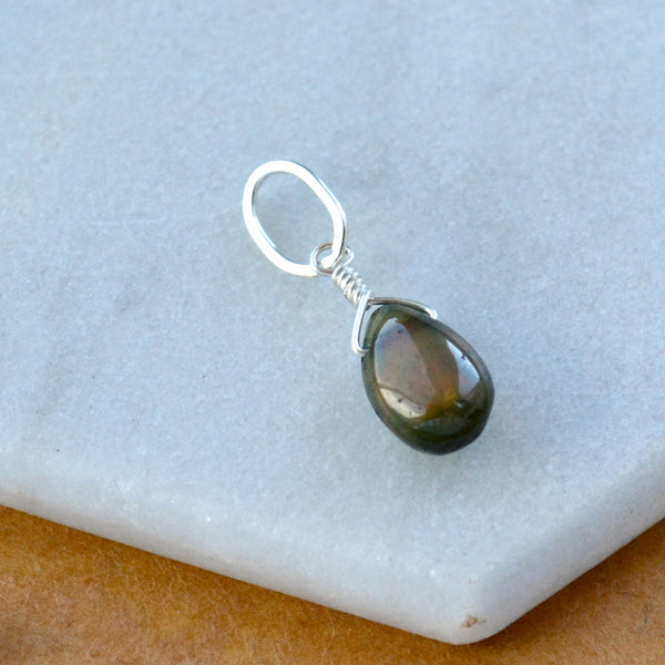 Ember Black Opal gemstone pendant necklace gemstone charm for charm bracelet necklace for charms for necklaces silver opal black gem pendant