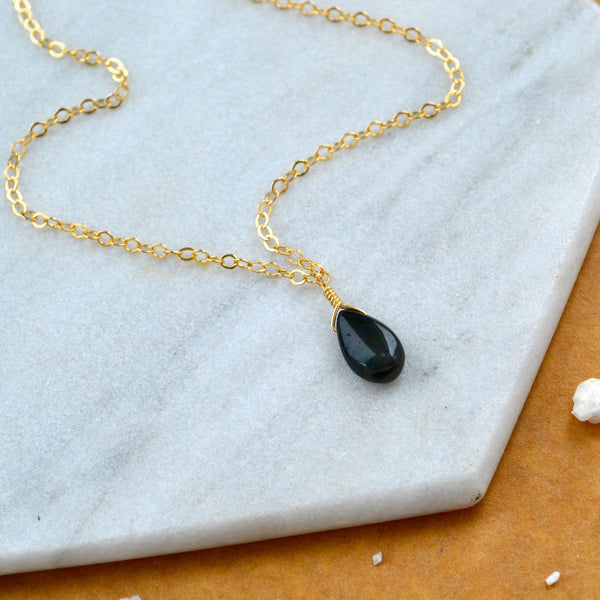 Ember necklace black opal gemstone necklace handmade gem pendant black stone necklace simple gem charm black opal gold necklace sustainable jewelry