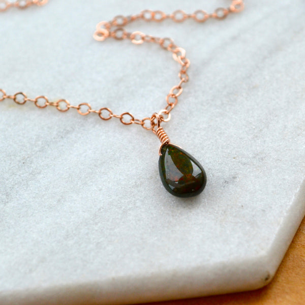Ember necklace black opal gemstone necklace handmade gem pendant black stone necklace simple gem charm black opal rose gold necklace sustainable jewelry