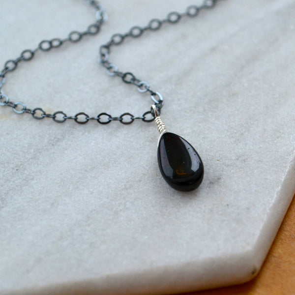 Ember necklace black opal gemstone necklace handmade gem pendant black stone necklace simple gem charm black opal black silver necklace sustainable jewelry