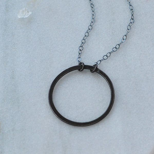 Eternity Necklace flat matte circle open circle charm necklaces handmade dainty circle necklace sustainable jewelry black oxidized silver custom sizes plus size jewelry