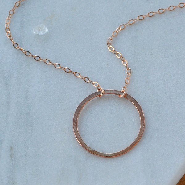 Eternity necklace flat matte circle open circle charm necklaces handmade dainty circle necklace sustainable jewelry rose gold filled custom sizes plus size jewelry