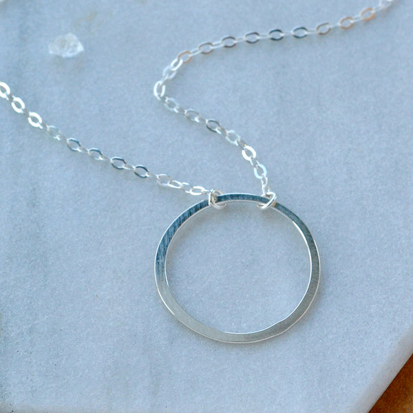 Eternity Necklace flat matte circle open circle charm necklaces handmade dainty circle necklace sustainable jewelry sterling silver custom sizes plus size jewelry