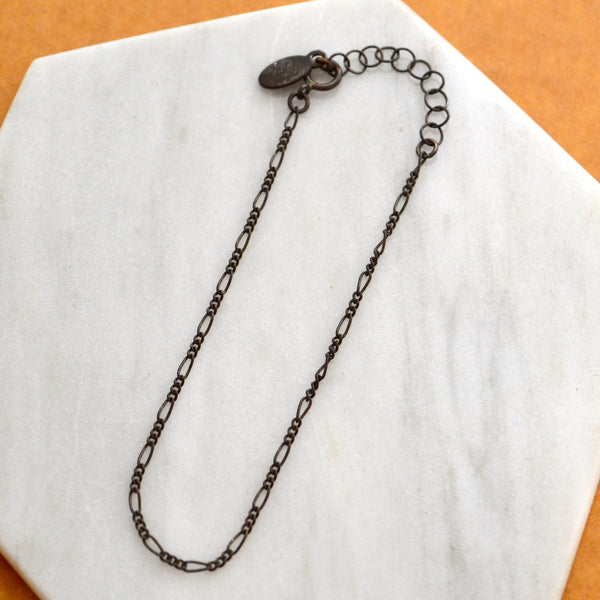 FIGARO CUSTOM CHAIN BRACELET black silver dainty chain bracelet dainty open link chains waterproof jewelry water proof jewellery nickel free bracelet