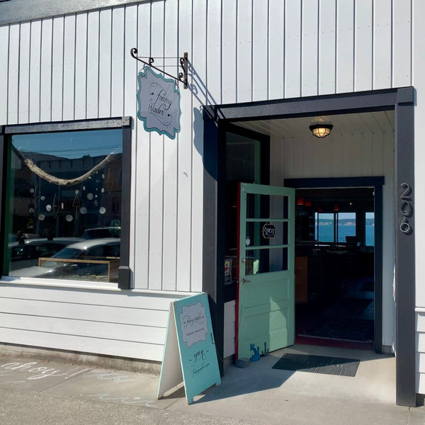 Storefront of Foamy Wader handmade jewelry business jewelry store whidbey island sustainable jewelry woman owned jeweler seattle area