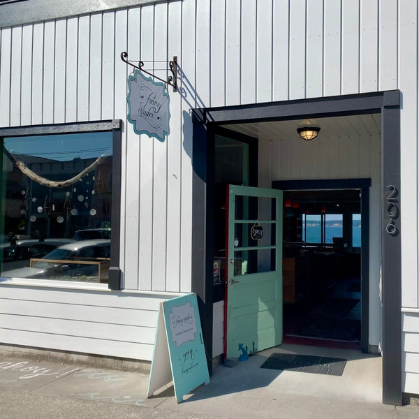 Handmade jewelry store Foamy Wader Whidbey Island showroom for the nautical minimalist jewelry brand. Sustainable jewelry dainty jewelry