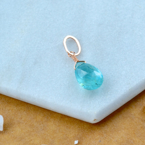 Glacial Waters Teal Apatite gemstone pendant necklace gemstone charm for charm bracelet necklace for charms for necklaces rose gold teal gem pendant
