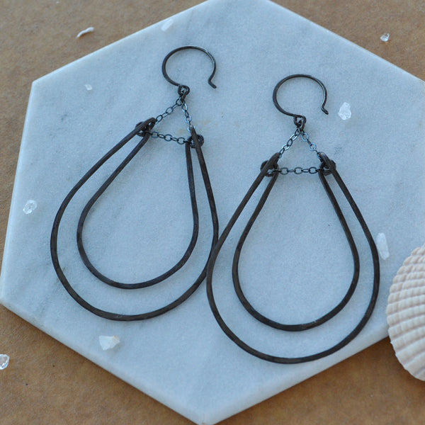Hammock Earrings teardrop shape chandelier earring handmade hammered dangle ear rings large statement jewelry nickel free black oxidized silver