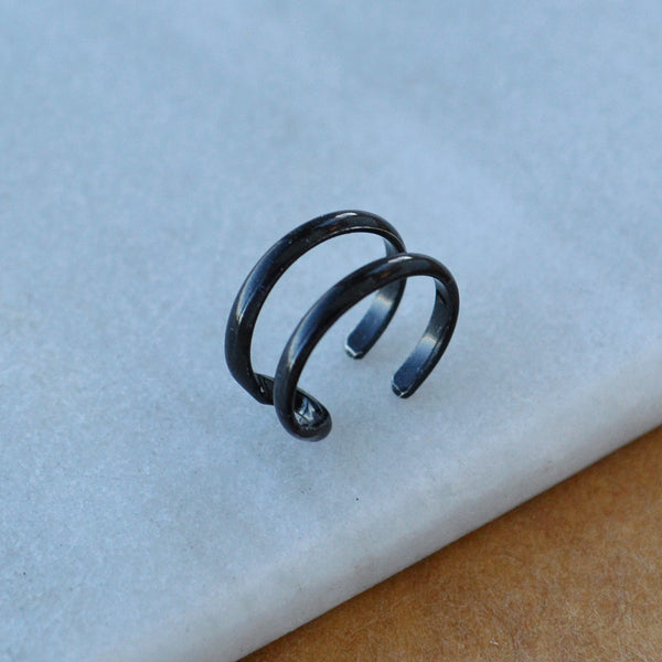 Hooked Helix Ear Cuff double cuff earring fake ear piercing faux parallel line earcuffs custom sizes 7mm 8mm 9mm 10mm conch piercing helix earrings nickel free handmade ear cuff jewelry black oxidized silver
