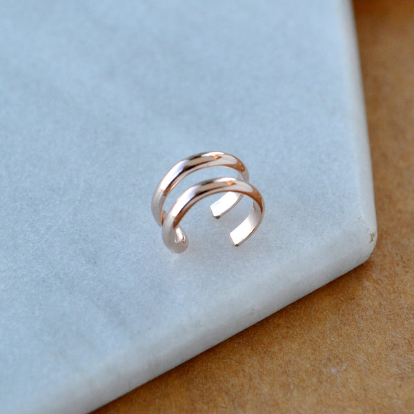 Hooked Helix Ear Cuff double cuff earring fake ear piercing faux parallel line earcuffs custom sizes 7mm 8mm 9mm 10mm conch piercing helix earrings nickel free handmade ear cuff jewelry rose gold filled