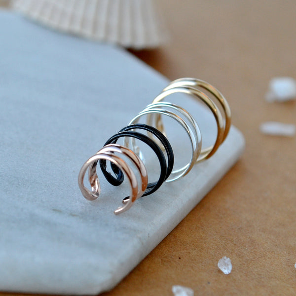 Hooked Ear Cuff double cuff earring fake ear piercing faux parallel line earcuffs custom sizes 7mm 8mm 9mm 10mm conch piercing helix earrings nickel free handmade ear cuff jewelry