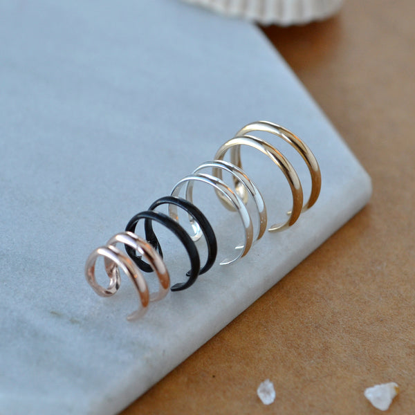 Hooked Ear Cuff double cuff earring fake ear piercing faux parallel line earcuffs custom sizes 7mm 8mm 9mm 10mm conch piercing helix earrings nickel free handmade ear cuff jewelry