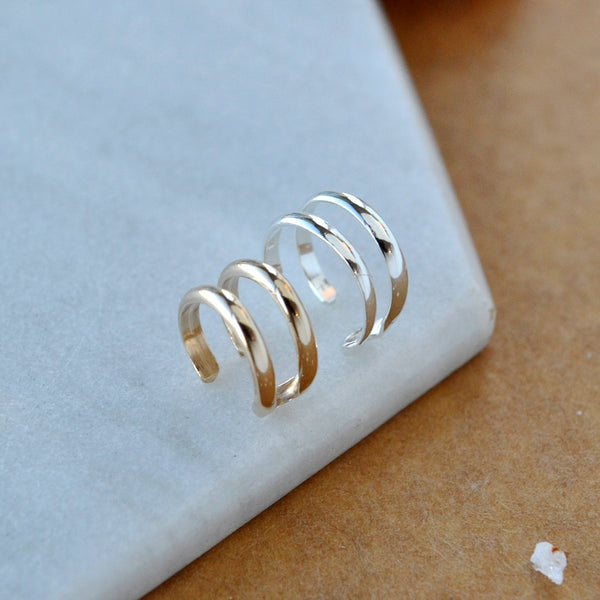 Hooked Helix Ear Cuff double cuff earring fake ear piercing faux parallel line earcuffs custom sizes 7mm 8mm 9mm 10mm conch piercing helix earrings nickel free handmade ear cuff jewelry