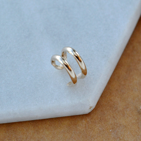 Hooked Helix Ear Cuff double cuff earring fake ear piercing faux parallel line earcuffs custom sizes 7mm 8mm 9mm 10mm conch piercing helix earrings nickel free handmade ear cuff jewelry gold filled