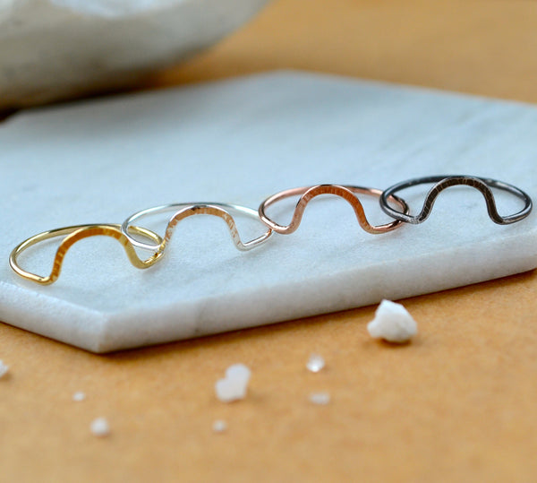 Horizon RING delicate hammered arch ring simple stacking rings 1mm wide stacker ring waterproof rings stacker ring U shaped handmade rings rose gold silver black nickel free jewerly sustainable
