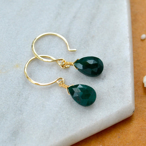 Isle earrings green emerald earrings green gemstone drop earrings handmade emerald small ear rings gold filled sustainable jewelry