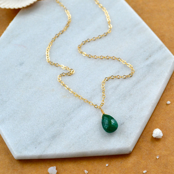 Isle necklace green emerald gemstone necklace handmade gem pendant emerald stone necklace simple gem charm emerald green gold filled necklace sustainable jewelry