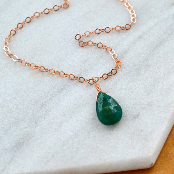 Isle necklace green emerald gemstone necklace handmade gem pendant emerald stone necklace simple gem charm emerald green rose gold necklace sustainable jewelry