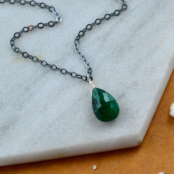 Isle necklace green emerald gemstone necklace handmade gem pendant emerald stone necklace simple gem charm emerald green oxidized silver necklace sustainable jewelry