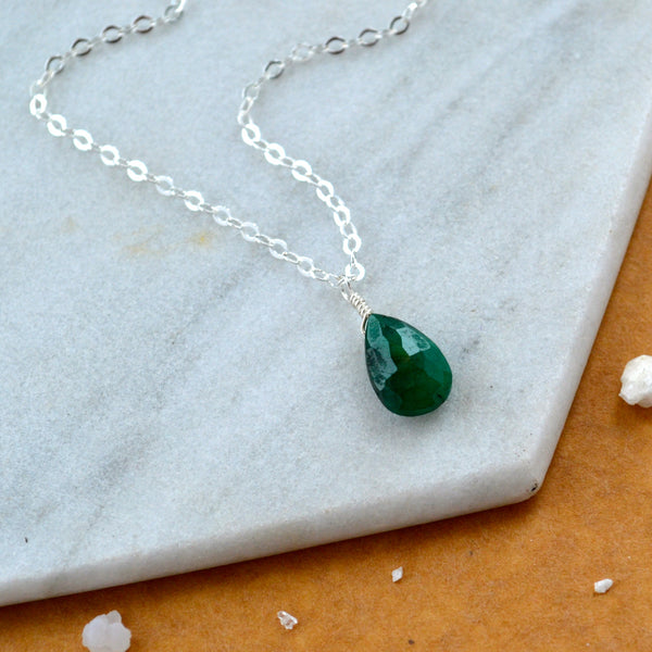 Isle necklace green emerald gemstone necklace handmade gem pendant emerald stone necklace simple gem charm emerald green silver necklace sustainable jewelry