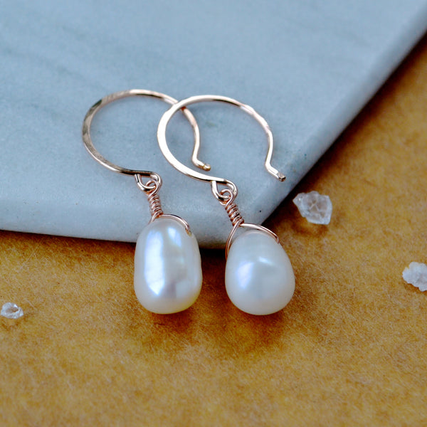 Ivory Earrings pearl earrings simple white pearls wedding earring handmade rose gold filled